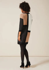 Showlu Fashion Store 50010850 European and American Entry Lux Crew Neck Loose Slim Looking Contrast Color Casual Ol Knitted Dress Export Original Sample Women's Clothes plus Size Early Autumn