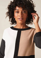 Showlu Fashion Store 50010850 European and American Entry Lux Crew Neck Loose Slim Looking Contrast Color Casual Ol Knitted Dress Export Original Sample Women's Clothes plus Size Early Autumn