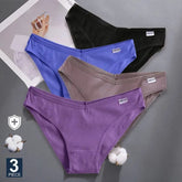 A set of four ribbed cotton low-rise briefs in black, blue, brown, and purple.