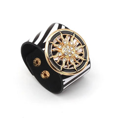 The Fashion Leopard Leather Bracelet for Women features a bold V design on wide leather, offering an all-match, simple charm cuff with snap closures—an essential femme wristband jewelry piece.