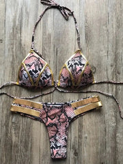 Showlu Fashion Store 0 S32 Snake skin / S Gold Stamping Bikini Set"