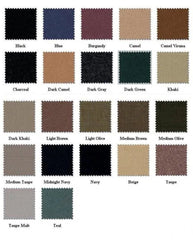 A grid of fabric swatches in various colors for men's suits.