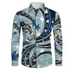 Plus Size Casual Black White Tribal Printing Wholesale Price Polynesian Custom Pattern Mens Shirts Long Sleeve Shirts for Men