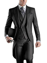 Men Suit 3 pieces Slim Fit British Style Peaked Lapel V Neck Tuxedo Fashion Groomsmen Wedding Suits Men (Blazer+vest+Pants)