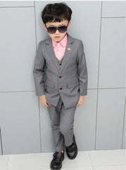 Flower Boys Formal Wedding Suit Kids England Style Blazer+Pant+Waistcoat 4Pcs Suit for Boys Kids Party Host Costume