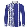 Plus Size Casual Black White Tribal Printing Wholesale Price Polynesian Custom Pattern Mens Shirts Long Sleeve Shirts for Men