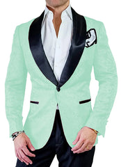 White Mens Suits 2 piece Casual Jacquard Shawl Lapel Tuxedos for Wedding Groomsmen Suits Men (Blazer+Pant)