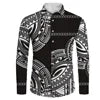 Plus Size Casual Black White Tribal Printing Wholesale Price Polynesian Custom Pattern Mens Shirts Long Sleeve Shirts for Men