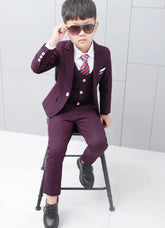 Flower Boys Formal Wedding Suit Kids Japan Style Jacket +Pants+Vest+BowTie 4Pcs Tuxedo Suit Kids Party Host Costume