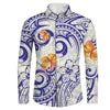 Plus Size Casual Black White Tribal Printing Wholesale Price Polynesian Custom Pattern Mens Shirts Long Sleeve Shirts for Men
