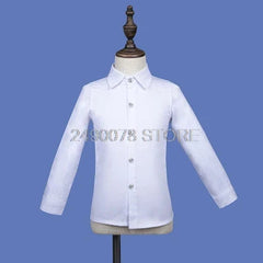 A long-sleeved white button-down shirt for boys with a classic collar.