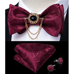 Pink Plaid Solid Men's Self Tie Bow Tie Silk Jacquard Woven Wedding Party Bowtie Hanky Brooch Set Men Butterfly Necktie DiBanGu SHOWLU FASHION STORE
