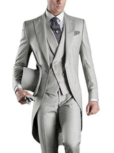 Men Suit 3 pieces Slim Fit British Style Peaked Lapel V Neck Tuxedo Fashion Groomsmen Wedding Suits Men (Blazer+vest+Pants)