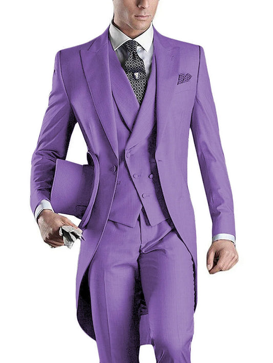 Men Suit 3 pieces Slim Fit British Style Peaked Lapel V Neck Tuxedo Fashion Groomsmen Wedding Suits Men (Blazer+vest+Pants)