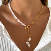 Baroque Simulated Pearls Long Tassel Pendant Necklace For Women Beaded Link Chain Necklace 2022 Trend Lariat Wedding Jewelry