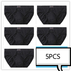 A set of five black cotton knit briefs for men arranged in a grid.