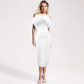Hot Sell Designer Fashion Style 3D Flower Neck White Slim Elegant Frocks Lady Clothes Boutiques Women's Maxi Sexy Dresses