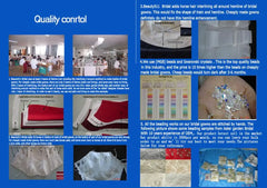 An infographic detailing the construction quality of bridal gowns including fabric and beading.