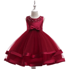 2023 Summer Dress For Girls Elegant Princess Birthday Dress With Bow Kids Girl Wedding Party Dresses Children Evening Clothes