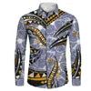 Plus Size Casual Black White Tribal Printing Wholesale Price Polynesian Custom Pattern Mens Shirts Long Sleeve Shirts for Men
