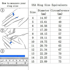 An instructional guide showing how to measure finger circumference to determine USA ring size.