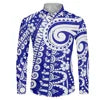 Plus Size Casual Black White Tribal Printing Wholesale Price Polynesian Custom Pattern Mens Shirts Long Sleeve Shirts for Men