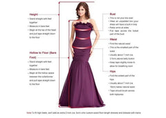 A diagram showing how to measure height, hollow to floor, bust, waist, and hips for a dress.