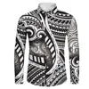 Plus Size Casual Black White Tribal Printing Wholesale Price Polynesian Custom Pattern Mens Shirts Long Sleeve Shirts for Men