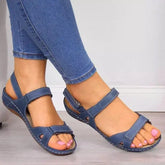 Factory Large Size Open Toe Women's Flat Sandals Solid Color with Genuine Leather Lining and Insole Buckle Closure
