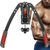 An adjustable hydraulic arm strength bar with red grips and a central resistance dial.