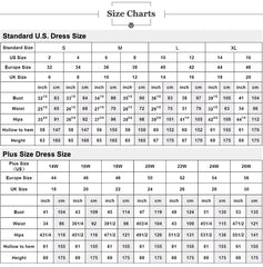 A size chart table for standard and plus size wedding dresses in inches and centimeters.