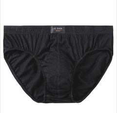 A pair of black men's cotton briefs with a JIE SHEN SPORTS logo on the waistband.