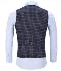 Tweed Mens Navy Business Vest Plaid Slim Fit Tweed Wool Single-breasted Cotton Tuxedos Waistcoat For Formal Wedding Groom