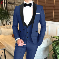 Tailor-made Men Suit Jacket Vest Pants Set Elegant Groom Groomsmen Shawl Lapel Tuxedos Royal Blue Wedding Suits Men 3 Pieces