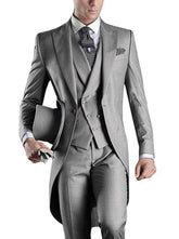 Men Suit 3 pieces Slim Fit British Style Peaked Lapel V Neck Tuxedo Fashion Groomsmen Wedding Suits Men (Blazer+vest+Pants)