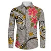 Plus Size Casual Black White Tribal Printing Wholesale Price Polynesian Custom Pattern Mens Shirts Long Sleeve Shirts for Men