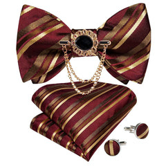 Pink Plaid Solid Men's Self Tie Bow Tie Silk Jacquard Woven Wedding Party Bowtie Hanky Brooch Set Men Butterfly Necktie DiBanGu SHOWLU FASHION STORE