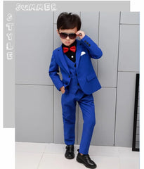 Flower Boys Formal Wedding Suit Kids England Style Blazer+Pant+Waistcoat 4Pcs Suit for Boys Kids Party Host Costume