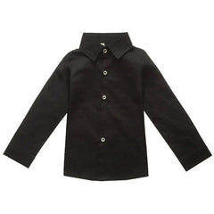 A long-sleeved black button-down shirt for boys with a classic collar.