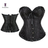 Showlu Fashion Store Lace Up Jacquard Floral Corset Lingerie Overbust Plastic Boned Bustier Sexy Outfit Waist Slimmer Plus Size body Shaping