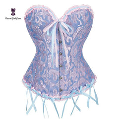Showlu Fashion Store XS / Blue Lace Up Jacquard Floral Corset Lingerie Overbust Plastic Boned Bustier Sexy Outfit Waist Slimmer Plus Size body Shaping
