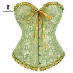 Showlu Fashion Store 3 XL / green Lace Up Jacquard Floral Corset Lingerie Overbust Plastic Boned Bustier Sexy Outfit Waist Slimmer Plus Size body Shaping