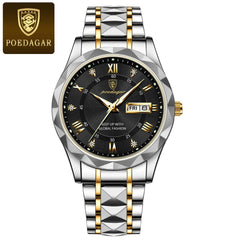 Showlu Fashion Store 0 Gold Black POEDAGAR Top Brand Luxury Man Wristwatch Waterproof Luminous Date Week Men Watches Stainless Steel Quartz Men's Watch Male reloj