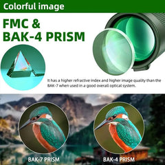 A monocular telescope showing a comparison between BAK-7 and BAK-4 prism image quality.