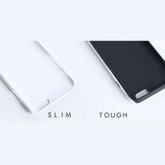 A side-by-side comparison of a white slim phone case and a black tough phone case.