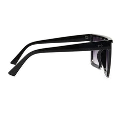 Black square-framed sunglasses with gradient lenses shown from a side profile.