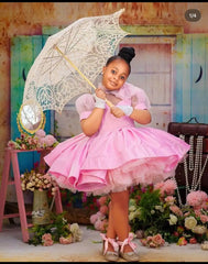 Pink Ball Gown Flower Girl Dresses Customized Tulle Tiered Ruffles Children Birthday Party Gowns High Neck Kids Wedding Dress