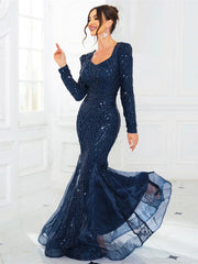 Romagic Long Sleeves Sweetheart Neck A Line Mesh Formal Evening Dress Floor Length Women Prom Party Dresses Winter SHOWLU FASHION STORE