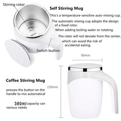 Automatic stirring cup portable rechargeable stainless steel rotating stirring coffee and milkshake cup suitable for home travel