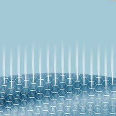 A close-up view of blue breathable mesh fabric with vertical light streaks.